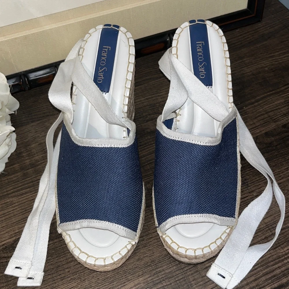 Franco Sarto Women's Sierra Lace Up Espadrille Wedges Navy Sandal NWOT sz 7.5